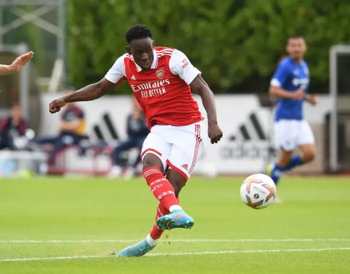 Framed Print : Arsenal's Flo Balogun Scores Pre-Season Goal Against Ipswich Town Framed Print : Arsenal's Flo Balogun Scores Pre-Season Goal Against Ipswich Town