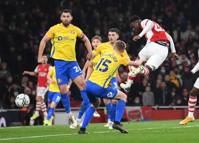 Framed Print : Arsenal's Flo Balogun Shines in Carabao Cup Quarterfinal against Sunderland Framed Print : Arsenal's Flo Balogun Shines in Carabao Cup Quarterfinal against Sunderland