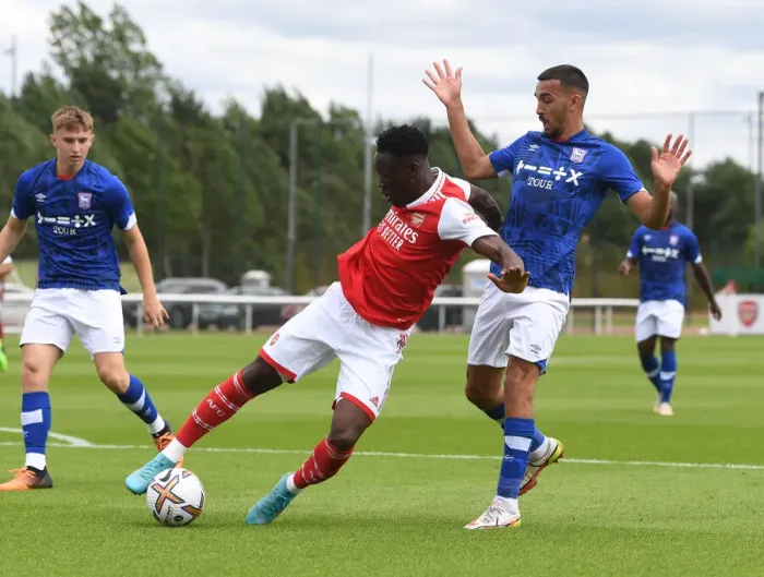 Framed Print : Arsenal's Flo Balogun Shines in Pre-Season Victory Over Ipswich Town Framed Print : Arsenal's Flo Balogun Shines in Pre-Season Victory Over Ipswich Town
