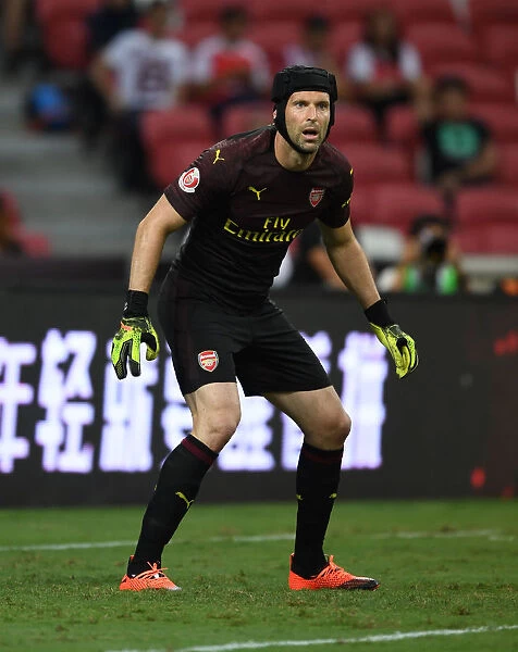 Arsenal's Focused Cech: Guarding the Goal Against Atletico Madrid in the International Champions Cup (2018, Singapore)