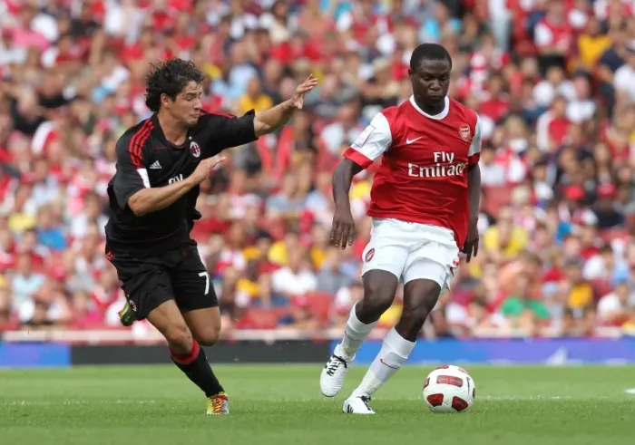 Framed Print : Arsenal's Frimpong Clashes with Milan's Pato in Emirates Cup Showdown Framed Print : Arsenal's Frimpong Clashes with Milan's Pato in Emirates Cup Showdown