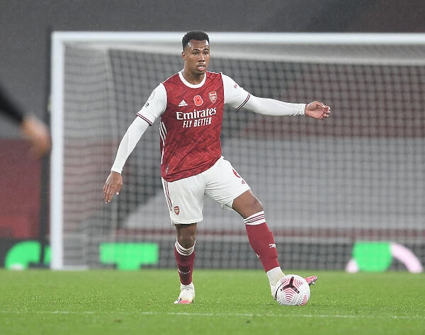 Arsenal's Gabriel in Action at Emptied Emirates Stadium vs Aston Villa (2020-21)
