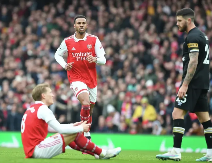 Framed Print : Arsenal's Gabriel in Action: Premier League Clash Against AFC Bournemouth, March 2023