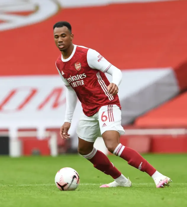 Framed Print : Arsenal's Gabriel in Action against Sheffield United (2020-21) - Emirates Stadium, London (Behind Closed Doors)
