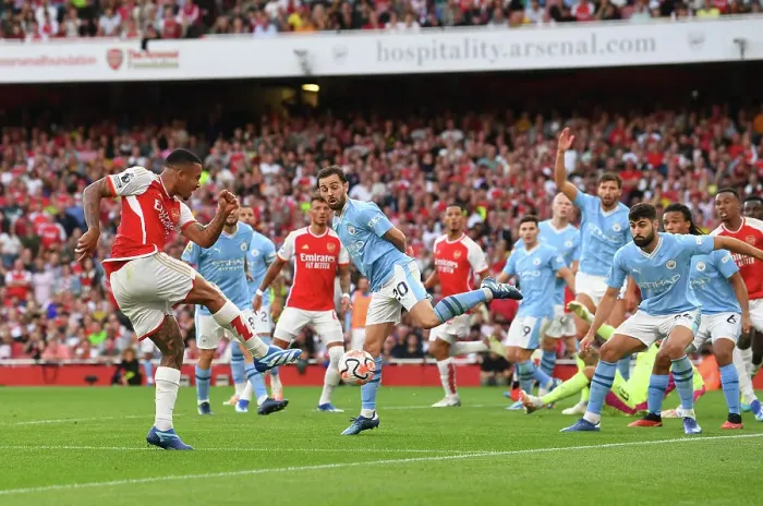 Framed Print : Arsenal's Gabriel Faces Manchester City: 2023-24 Premier League Showdown Framed Print : Arsenal's Gabriel Faces Manchester City: 2023-24 Premier League Showdown