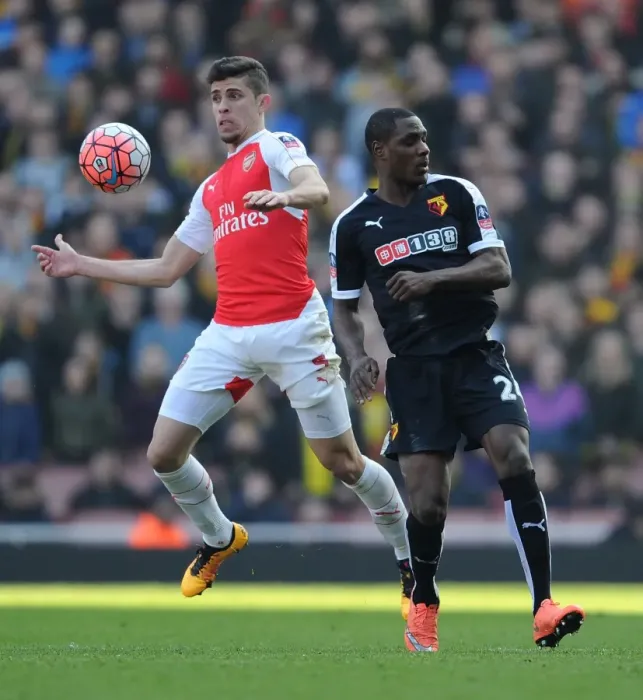 Framed Print : Arsenal's Gabriel Fends Off Ighalo in FA Cup Showdown