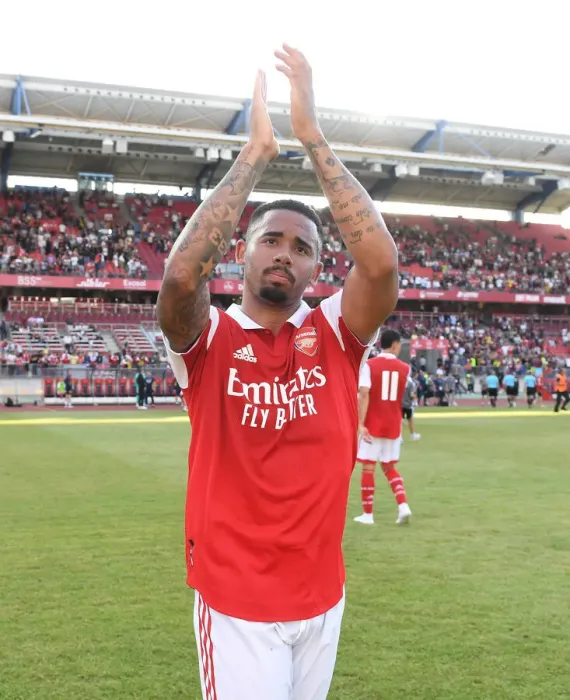 Framed Print : Arsenal's Gabriel Jesus: Celebrating Pre-Season Victory with Ecstatic Fans in Nuremberg