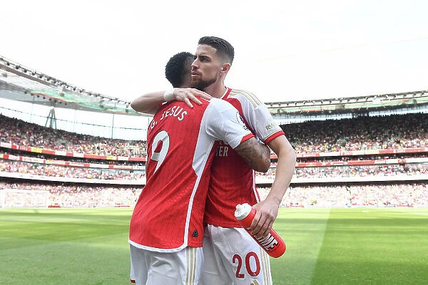Arsenal's Gabriel Jesus and Jorginho: A Moment of Connection Before the Arsenal vs. Wolverhampton Wanderers Match, 2022-23