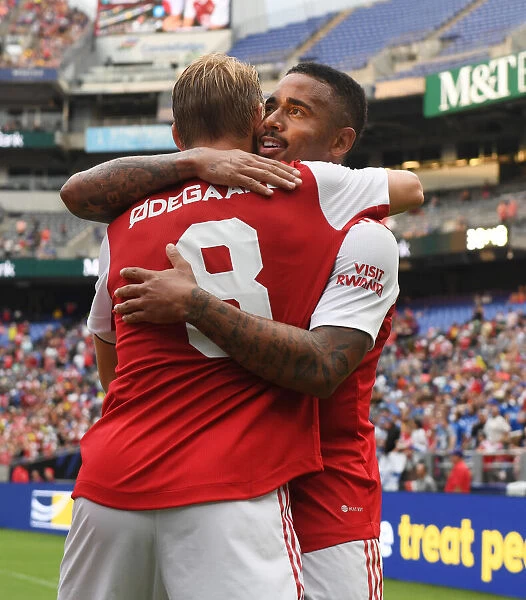 Arsenal's Gabriel Jesus and Martin Odegaard Celebrate First Goal in Pre-Season Victory Over Everton