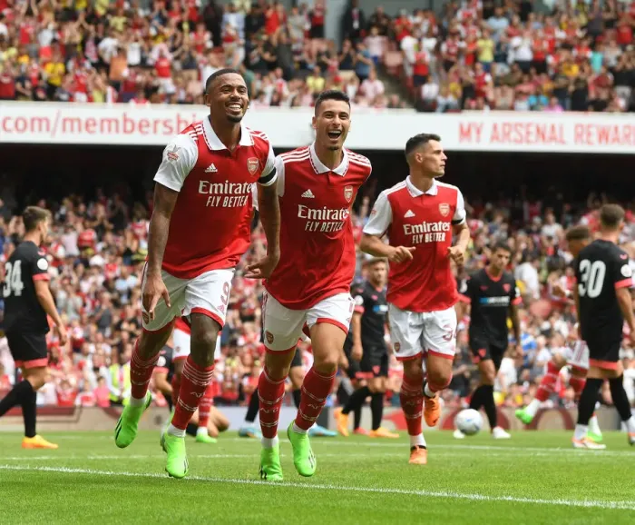Framed Print : Arsenal's Gabriel Jesus and Martinelli Celebrate Five-Goal Lead Over Sevilla in Emirates Cup 2022 Framed Print : Arsenal's Gabriel Jesus and Martinelli Celebrate Five-Goal Lead Over Sevilla in Emirates Cup 2022