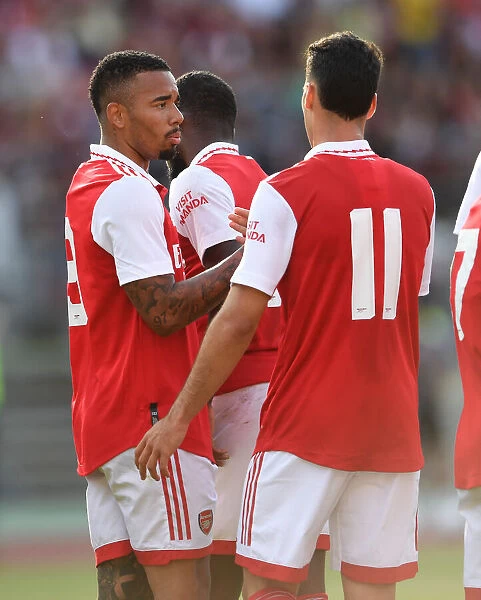 Arsenal's Gabriel Jesus and Martinelli Celebrate Goal in Pre-Season Match against 1. FC Nurnberg