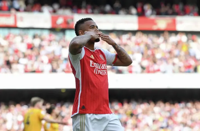 Framed Print : Arsenal's Gabriel Jesus Scores Fourth Goal in Thrilling Victory over Wolverhampton Wanderers (2022-23)