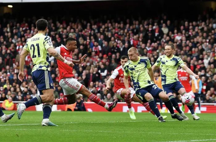 Framed Print : Arsenal's Gabriel Jesus Scores Third Goal Against Leeds United in the Premier League (2022-23) Framed Print : Arsenal's Gabriel Jesus Scores Third Goal Against Leeds United in the Premier League (2022-23)