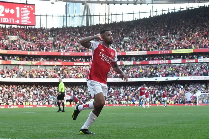 Framed Print : Arsenal's Gabriel Jesus Scores Third Goal Against Manchester United in 2023-24 Premier League