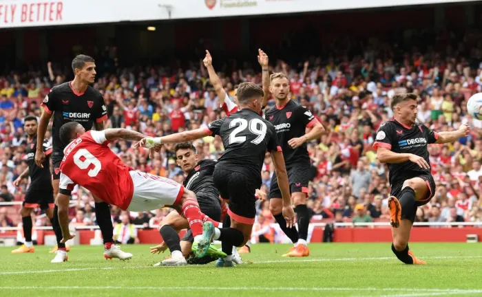 Framed Print : Arsenal's Gabriel Jesus Scores Hat-trick in Emirates Cup Victory over Sevilla Framed Print : Arsenal's Gabriel Jesus Scores Hat-trick in Emirates Cup Victory over Sevilla