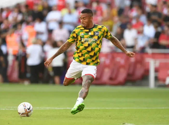 Framed Print : Arsenal's Gabriel Jesus Warms Up Ahead of Arsenal v Fulham Premier League Clash (2022-23)