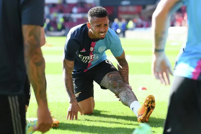 Framed Print : Arsenal's Gabriel Jesus Warms Up Ahead of Nottingham Forest Clash (May 2023)