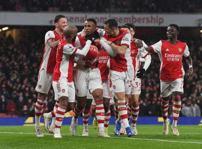 Framed Print : Arsenal's Gabriel, Lacazette, White, Saka, and Xhaka Celebrate Goals Against Southampton (December 2021) Framed Print : Arsenal's Gabriel, Lacazette, White, Saka, and Xhaka Celebrate Goals Against Southampton (December 2021)