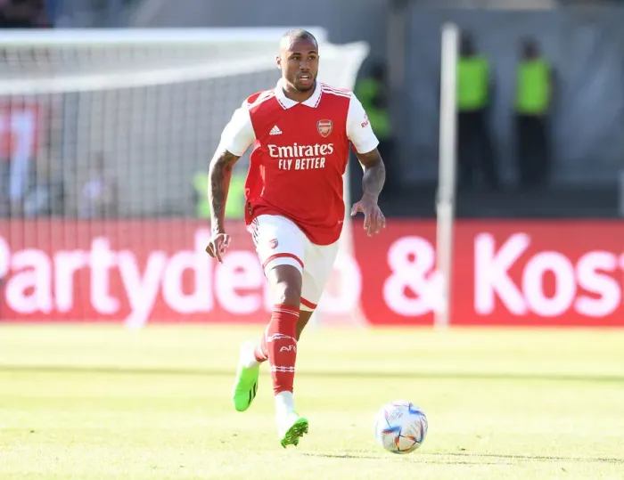 Framed Print : Arsenal's Gabriel Magalhaes in Action against 1. FC Nurnberg (2022-23)