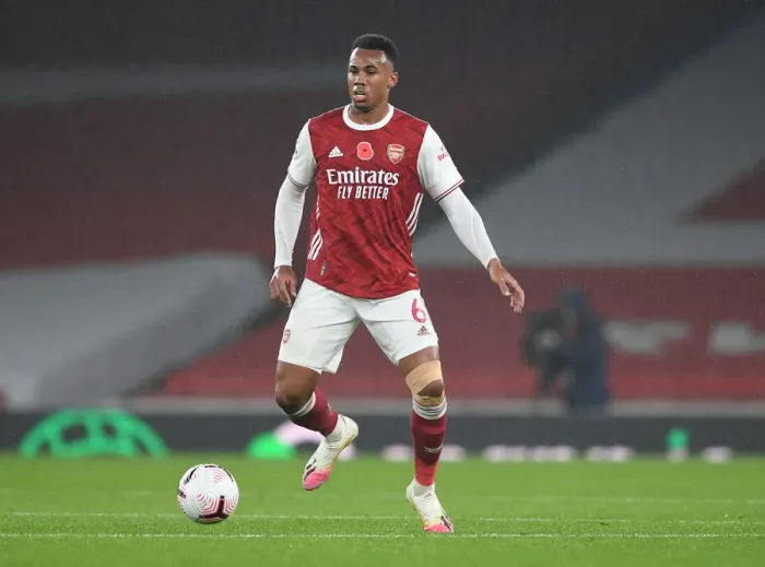Framed Print : Arsenal's Gabriel Magalhaes in Action Against Aston Villa - Premier League 2020-21