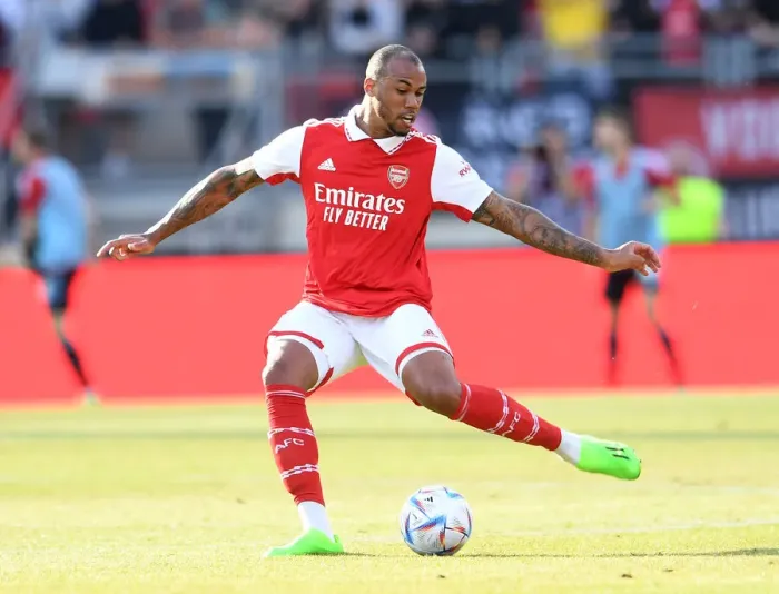 Framed Print : Arsenal's Gabriel Magalhaes in Action: FC Nurnberg vs. Arsenal (2022 Pre-Season Friendly)