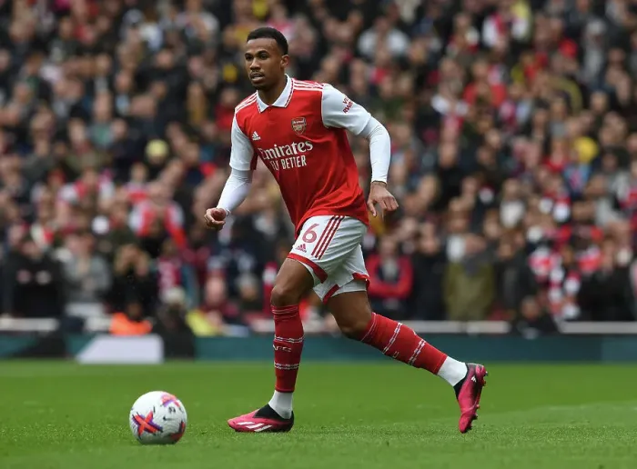 Framed Print : Arsenal's Gabriel Magalhaes in Action Against Leeds United, Premier League 2022-23 Framed Print : Arsenal's Gabriel Magalhaes in Action Against Leeds United, Premier League 2022-23