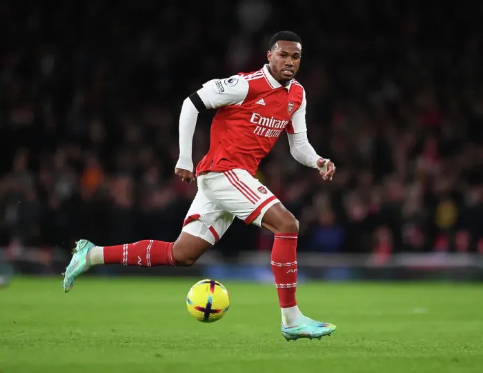 Framed Print : Arsenal's Gabriel Magalhaes in Action Against West Ham United - Premier League 2022-23