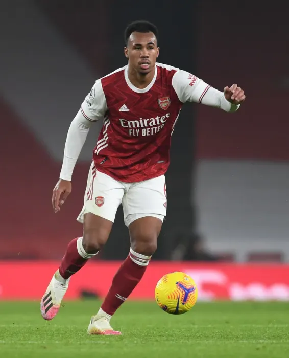 Framed Print : Arsenal's Gabriel Magalhaes in Action against Wolverhampton Wanderers in Emirates Stadium (2020-21)