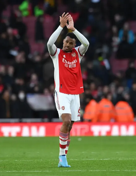 Framed Print : Arsenal's Gabriel Magalhaes Celebrates with Fans after Arsenal v Brentford Match Framed Print : Arsenal's Gabriel Magalhaes Celebrates with Fans after Arsenal v Brentford Match