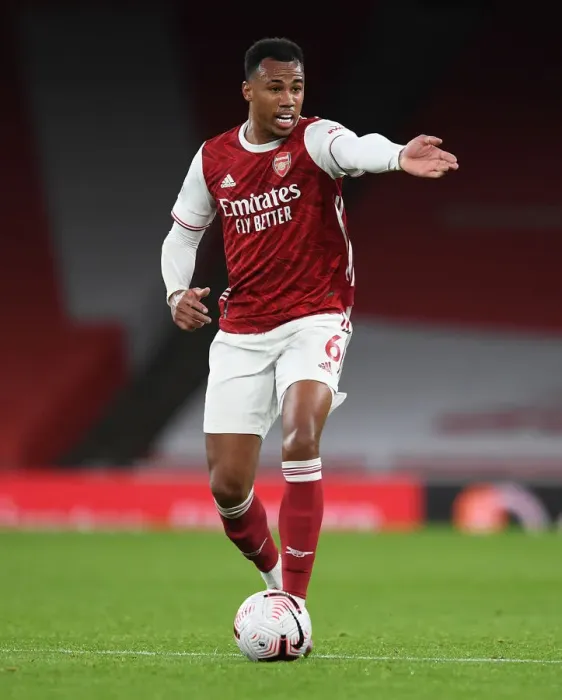 Framed Print : Arsenal's Gabriel Magalhaes at Empty Emirates: Arsenal vs Leicester City, Premier League 2020-21