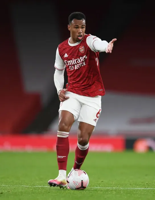 Framed Print : Arsenal's Gabriel Magalhaes at Empty Emirates: Arsenal vs Leicester City, Premier League 2020-21