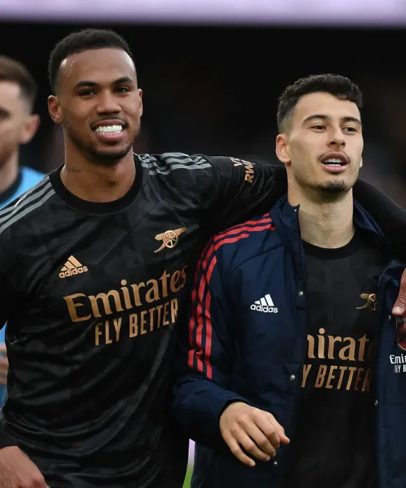 Framed Print : Arsenal's Gabriel Magalhaes and Gabriel Martinelli Celebrate Victory Over Fulham in Premier League Framed Print : Arsenal's Gabriel Magalhaes and Gabriel Martinelli Celebrate Victory Over Fulham in Premier League