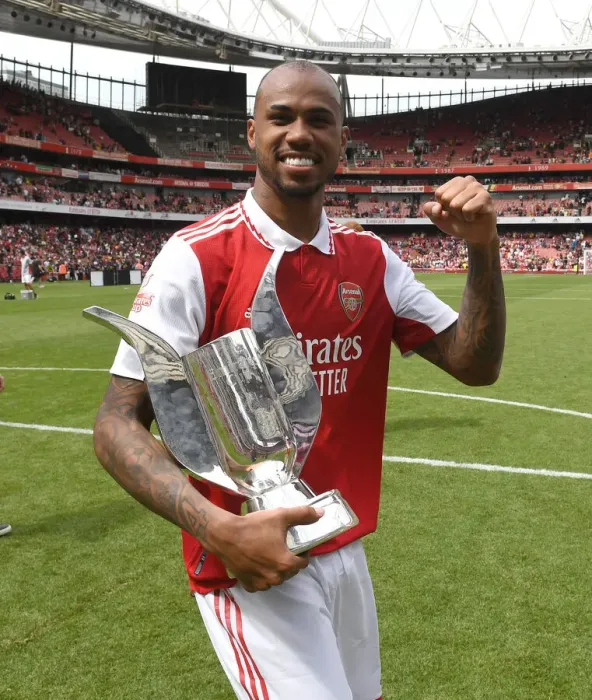 Framed Print : Arsenal's Gabriel Magalhaes Lifts Emirates Cup after Arsenal v Sevilla Friendly Framed Print : Arsenal's Gabriel Magalhaes Lifts Emirates Cup after Arsenal v Sevilla Friendly