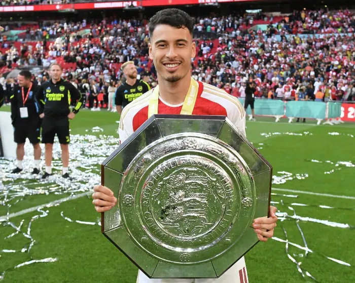 Framed Print : Arsenal's Gabriel Martinelli Celebrates at The FA Community Shield: Arsenal vs Manchester City (2023-24)