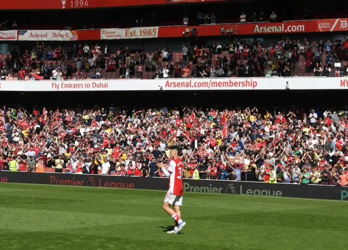 Framed Print : Arsenal's Gabriel Martinelli Celebrates with Fans after Arsenal v Leeds United Win, Premier League 2021-22 Framed Print : Arsenal's Gabriel Martinelli Celebrates with Fans after Arsenal v Leeds United Win, Premier League 2021-22