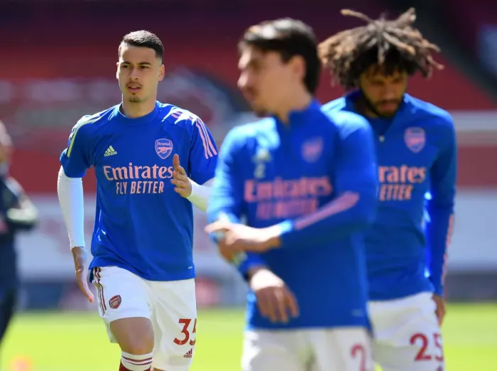 Framed Print : Arsenal's Gabriel Martinelli Prepares for Emirates Showdown: Arsenal v Fulham, 2021-22 Premier League (Behind Closed Doors)