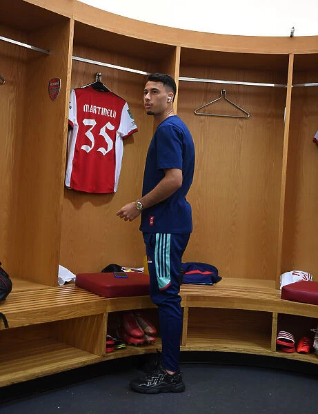Arsenal's Gabriel Martinelli Readies for Arsenal v AFC Wimbledon in Carabao Cup