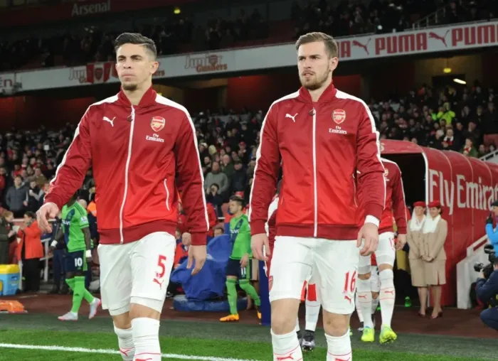 Framed Print : Arsenal's Gabriel and Ramsey: Pre-Match Focus at Emirates Stadium (2015-16) Framed Print : Arsenal's Gabriel and Ramsey: Pre-Match Focus at Emirates Stadium (2015-16)