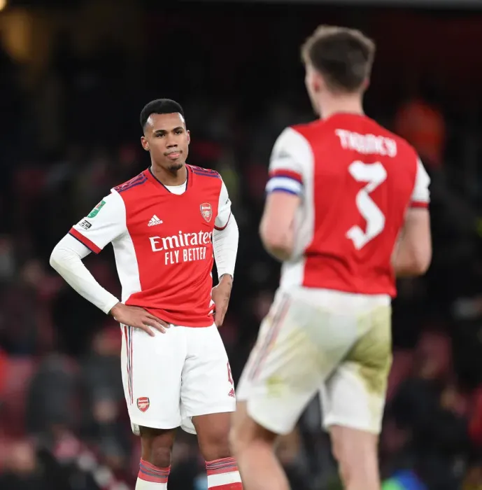 Framed Print : Arsenal's Gabriel Reacts After Carabao Cup Semi-Final Clash Against Liverpool Framed Print : Arsenal's Gabriel Reacts After Carabao Cup Semi-Final Clash Against Liverpool
