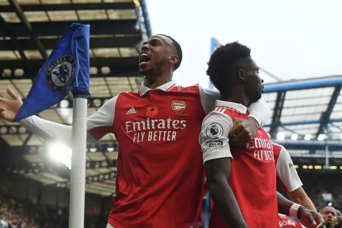 Framed Print : Arsenal's Gabriel and Saka: Celebrating a Glorious Victory over Chelsea in the 2022-23 Premier League Framed Print : Arsenal's Gabriel and Saka: Celebrating a Glorious Victory over Chelsea in the 2022-23 Premier League