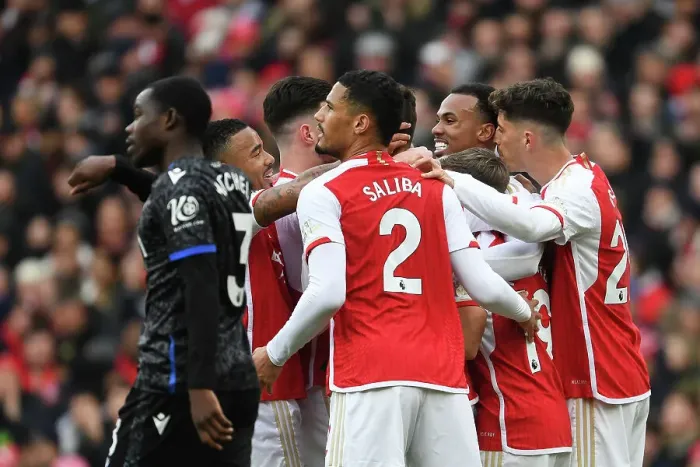 Framed Print : Arsenal's Gabriel Scores Brace: Celebrating a Memorable Double against Crystal Palace (2023-24) Framed Print : Arsenal's Gabriel Scores Brace: Celebrating a Memorable Double against Crystal Palace (2023-24)