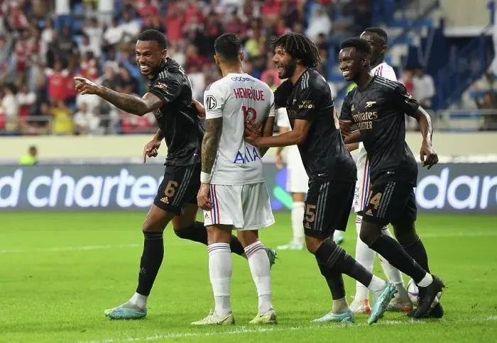 Framed Print : Arsenal's Gabriel Scores First Goal in 2022-23 Dubai Super Cup Win Against Olympique Lyonnais