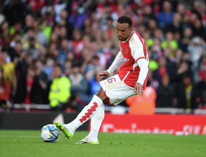 Framed Print : Arsenal's Gabriel Scores Penalty in Arsenal FC vs AS Monaco Emirates Cup Clash (2023-24)