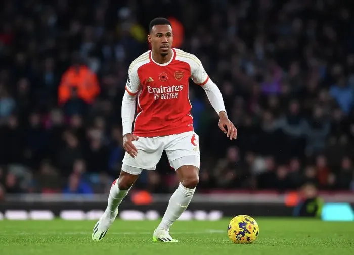 Framed Print : Arsenal's Gabriel Sprints Past Burnley: Premier League Showdown at Emirates Stadium (2023-24)