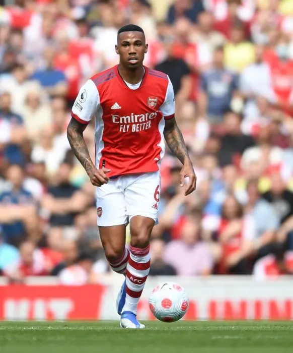 Framed Print : Arsenal's Gabriel Stands Firm: A Battle of Will in Arsenal vs. Leeds United (2021-22) Framed Print : Arsenal's Gabriel Stands Firm: A Battle of Will in Arsenal vs. Leeds United (2021-22)