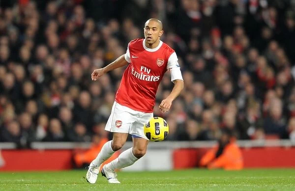 Arsenal's Gael Clichy Celebrates 2-1 Win Over Everton in Barclays Premier League at Emirates Stadium, January 2011