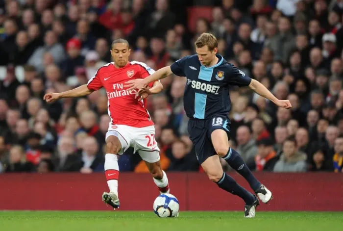 Framed Print : Arsenal's Gael Clichy Shuts Down West Ham's Jonathan Spector: Arsenal 2-0
