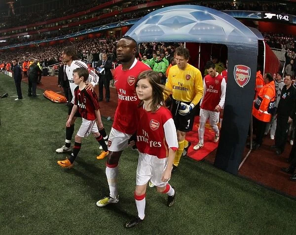 Arsenal's Gallas Leads Team Out Against AC Milan in UEFA Champions League, Emirates Stadium, 2008