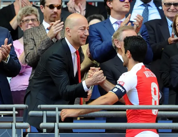Framed Print : Arsenal's Gazidis and Arteta Share a Moment After Community Shield Match Against Chelsea Framed Print : Arsenal's Gazidis and Arteta Share a Moment After Community Shield Match Against Chelsea