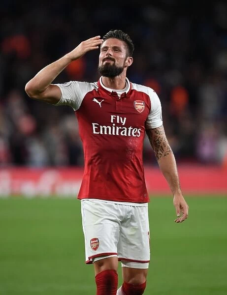 Arsenal's Giroud: Celebrating a Goal and a Victory over Leicester City, 2017-18 Premier League